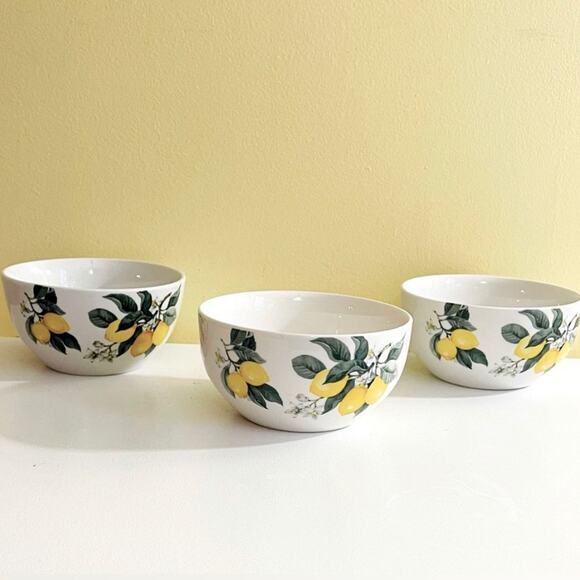 Set of 3 Royal Norfolk Lemon Ceramic Bowls, Soup, Salad, Cereal, Pasta Bowl - Picture 1 of 8
